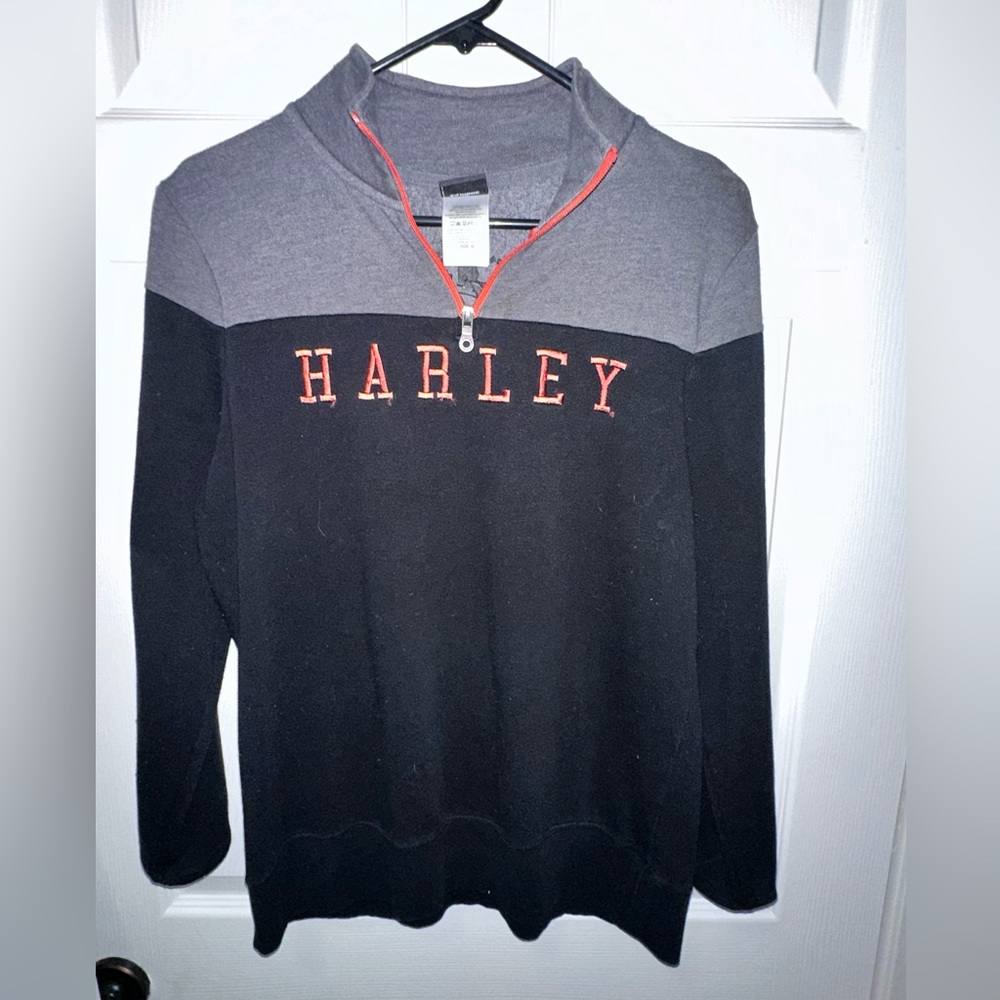 Harley Davidson Womens Gray Black Orange 1/4 Zip Pullover Sweater Size Medium M